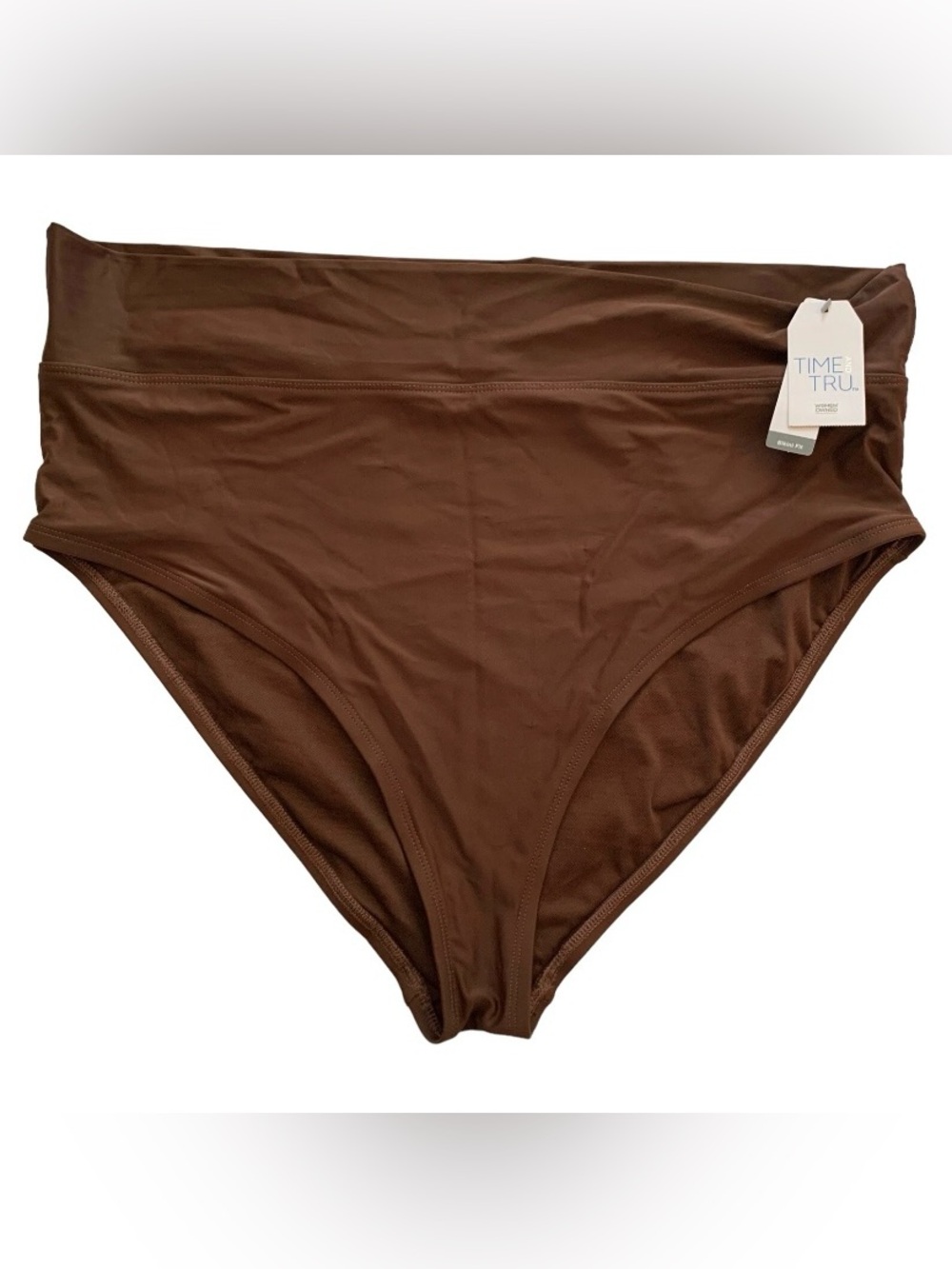 Time and True Womens BROWN Swimsuit HIGH WAIST Bikini Bottom Plus Size 1X 16 18